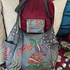 Anuschka Rose Butterfly crossbody with matching wallet